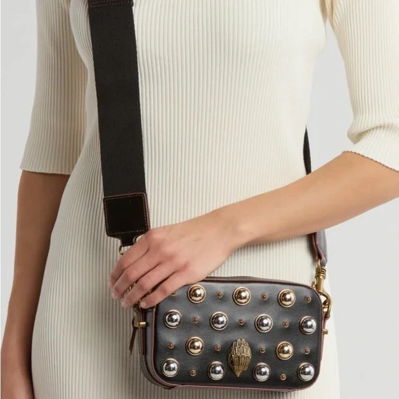 Authentic KURT GEIGER LONDON leather studs Eagle head zip top crossbody - Picture 2 of 15